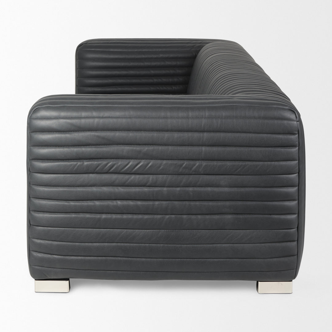 Ricciardo Black Leather Wrapped Three Seater Sofa Living Room Mercana