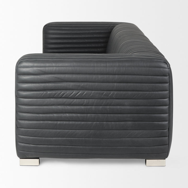 Ricciardo Black Leather Wrapped Three Seater Sofa Living Room Mercana