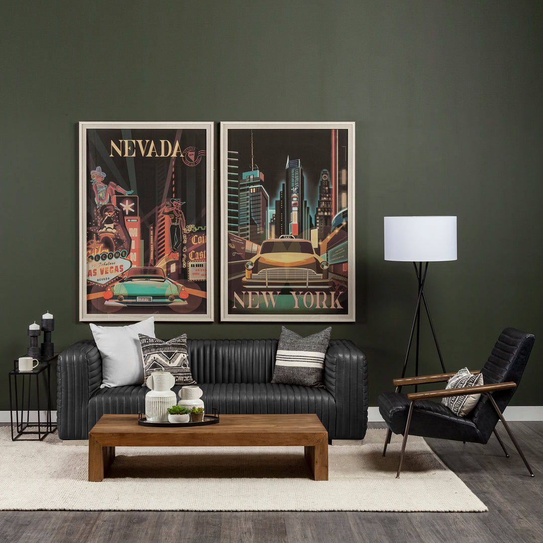 Ricciardo Black Leather Wrapped Three Seater Sofa Living Room Mercana