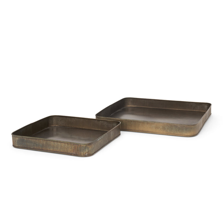 Varun Square Antiqued Brass Metal Tray (Set of 2) Decor Mercana