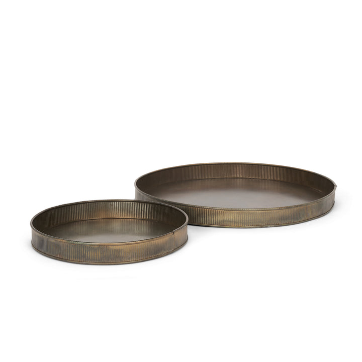 Varun Round Antiqued Brass Metal Tray (Set of 2) Decor Mercana