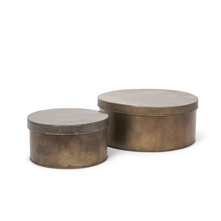 Josephine Round Antique Gold Metal Box (Set of 2) Decor Mercana