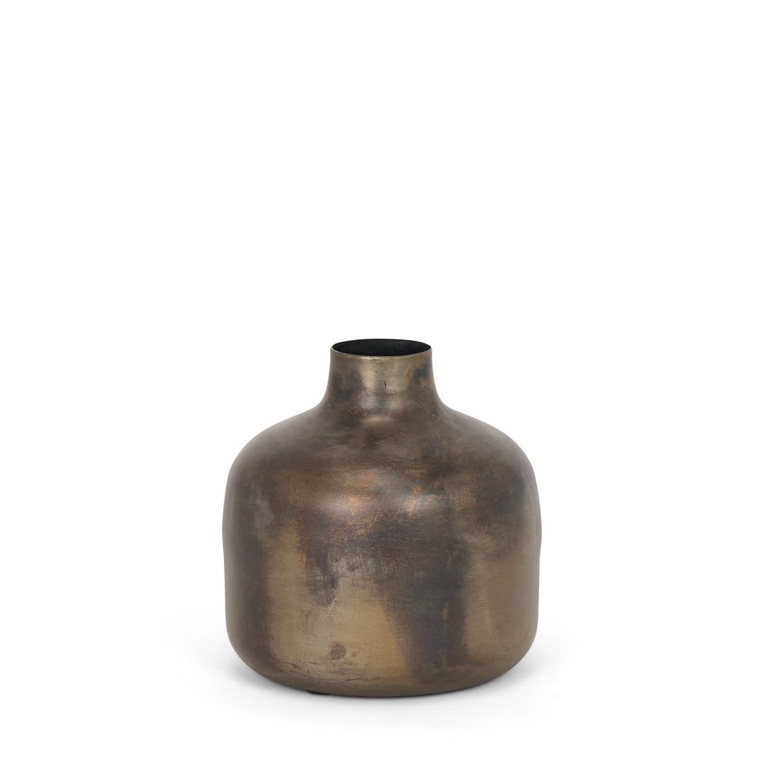 Daya Short Antiqued Gold Metal Vase Decor Mercana