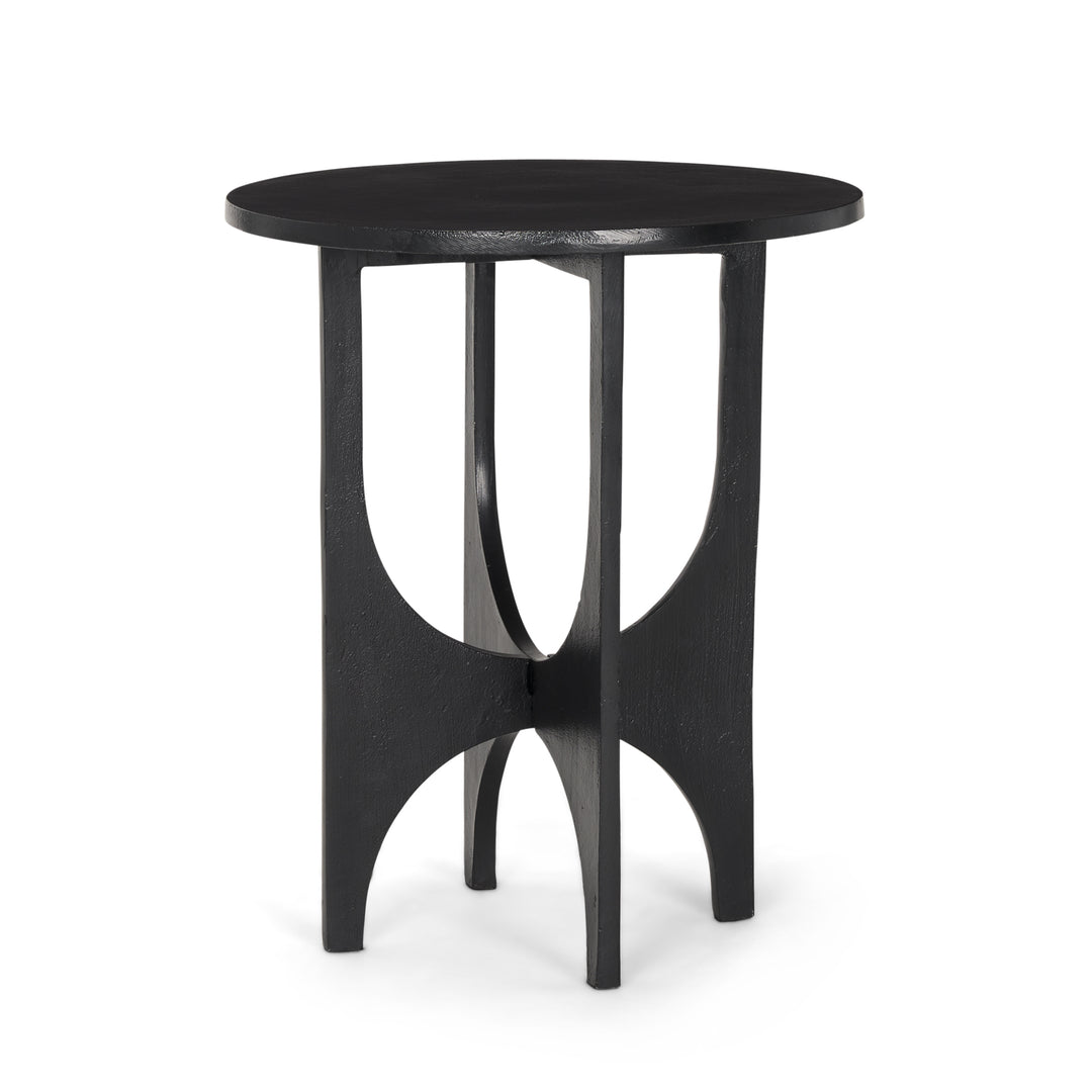 Sobi Textured Matte Black Round Metal Accent Table Dining Room Mercana