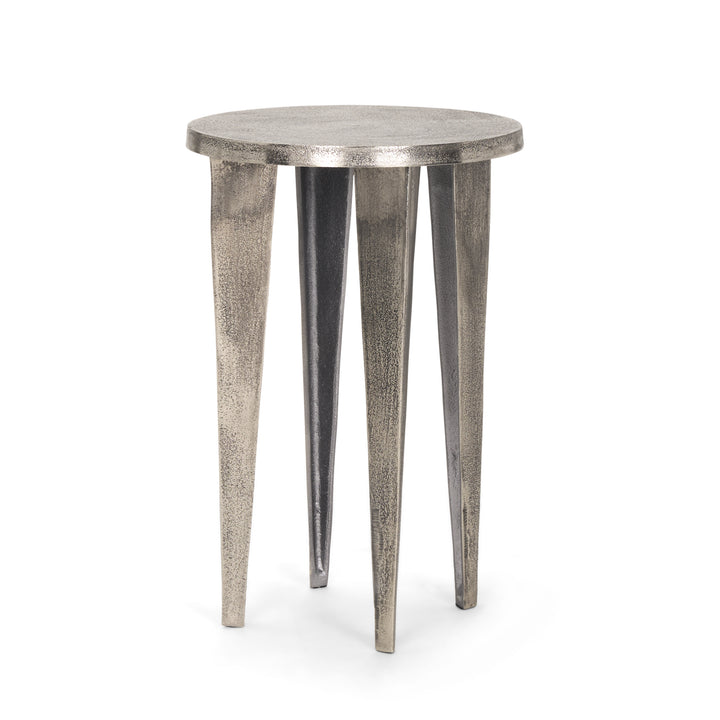 Maggie Textured Silver Nickel Cast Aluminum Metal Accent Table Dining Room Mercana