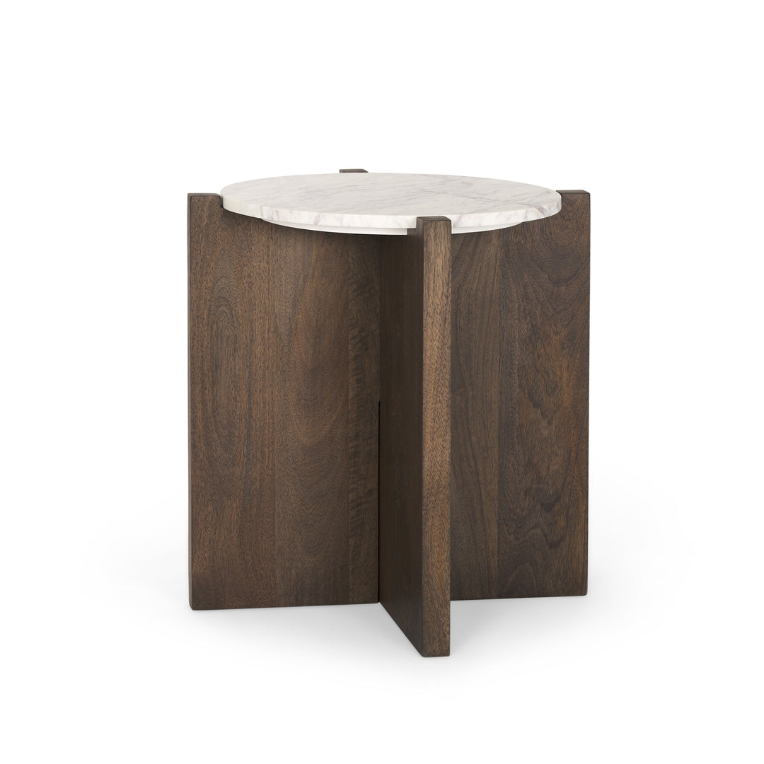 Bianca Dark Brown Wood w/ Marble Round Accent Table Dining Room Mercana