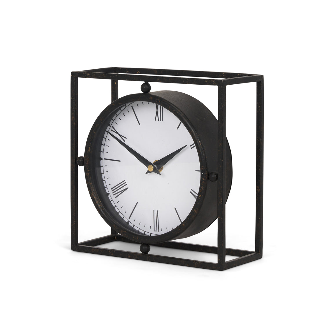 Raisa Black w/ Gold Antiquing Metal Table Clock Decor Mercana