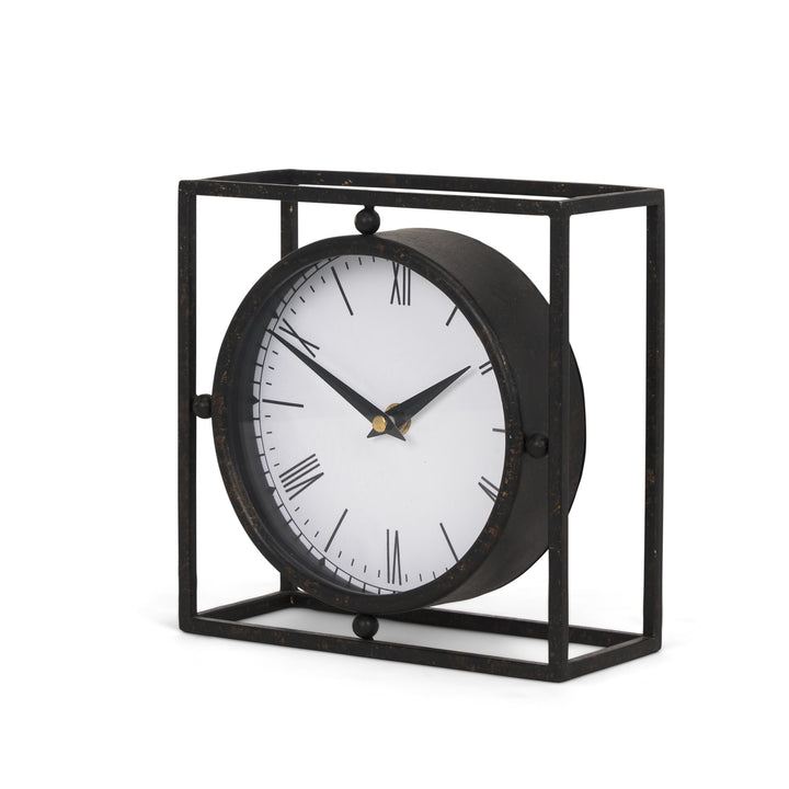 Raisa Black w/ Gold Antiquing Metal Table Clock Decor Mercana