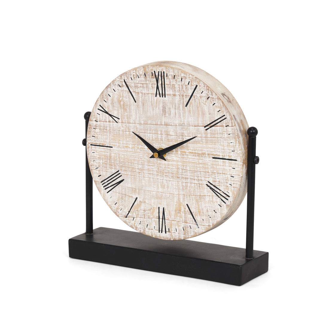 Raja Matte Black Metal w/ Wood Table Clock Decor Mercana