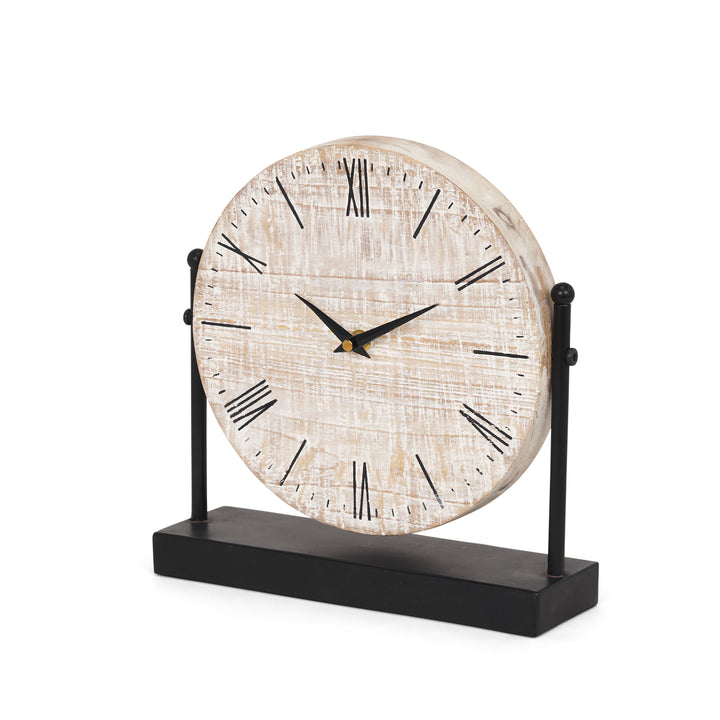 Raja Matte Black Metal w/ Wood Table Clock Decor Mercana