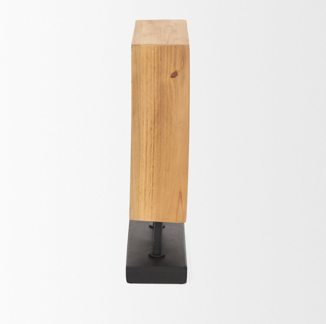 Renaya Light Brown Wood w/ Matte Black Metal Base Table Clock Decor Mercana