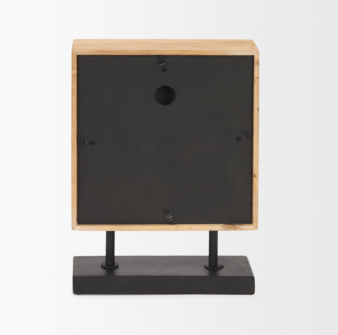 Renaya Light Brown Wood w/ Matte Black Metal Base Table Clock Decor Mercana