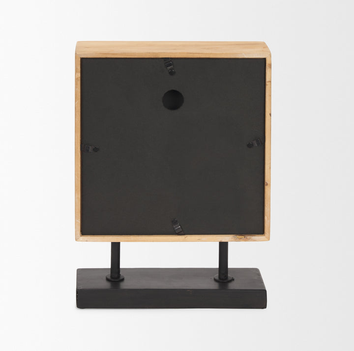 Renaya Light Brown Wood w/ Matte Black Metal Base Table Clock Decor Mercana