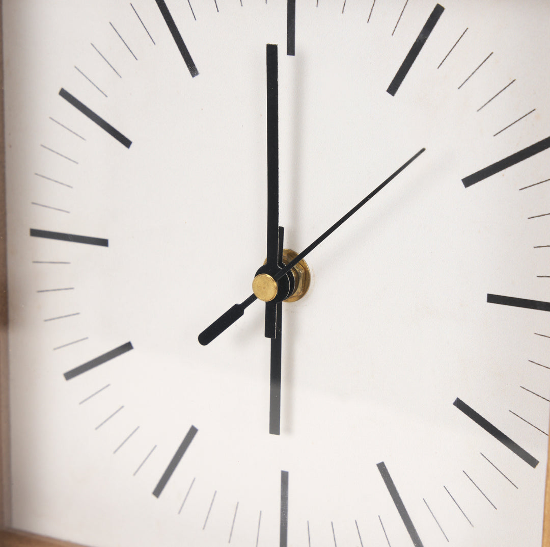 Renaya Light Brown Wood w/ Matte Black Metal Base Table Clock Decor Mercana