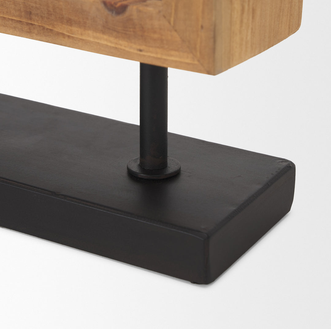 Renaya Light Brown Wood w/ Matte Black Metal Base Table Clock Decor Mercana