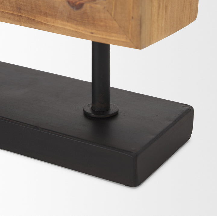 Renaya Light Brown Wood w/ Matte Black Metal Base Table Clock Decor Mercana