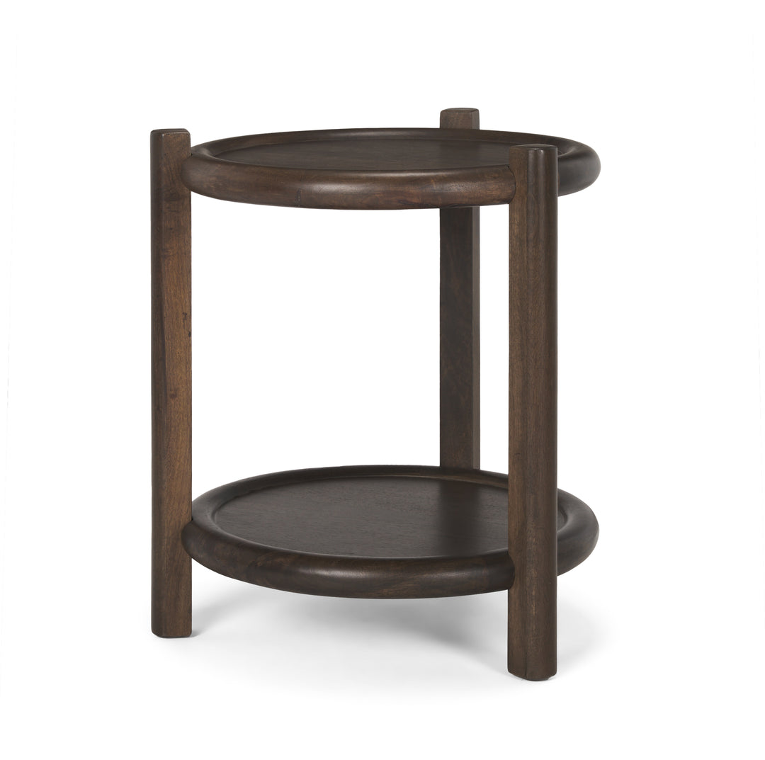 Romi Dark Brown Wood w/ Bottom Shelf Round Accent Table Dining Room Mercana