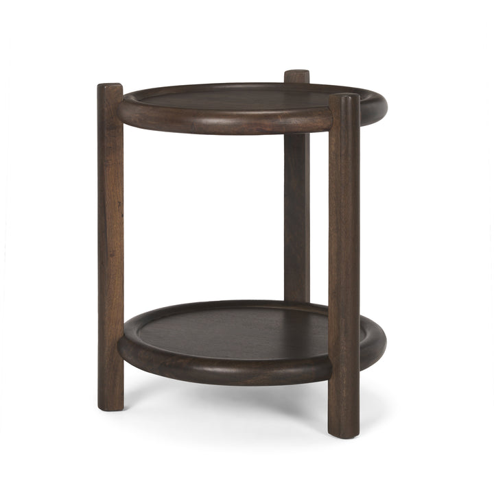 Romi Dark Brown Wood w/ Bottom Shelf Round Accent Table Dining Room Mercana