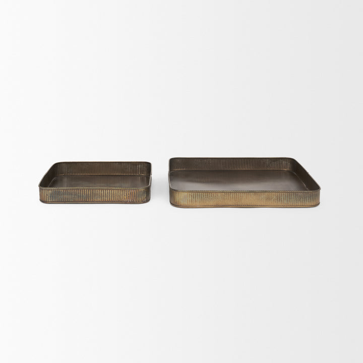 Varun Square Antiqued Brass Metal Tray (Set of 2) Decor Mercana