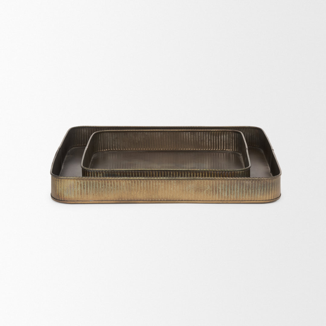 Varun Square Antiqued Brass Metal Tray (Set of 2) Decor Mercana