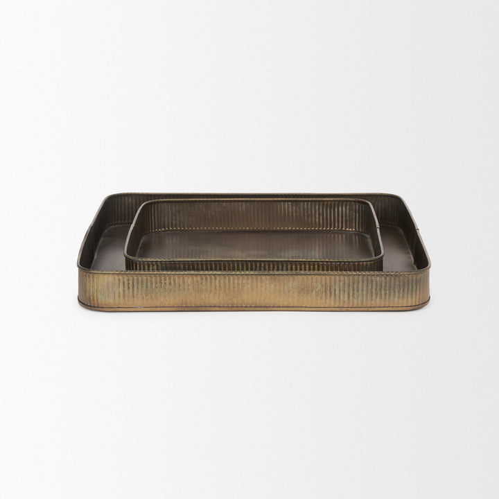 Varun Square Antiqued Brass Metal Tray (Set of 2) Decor Mercana