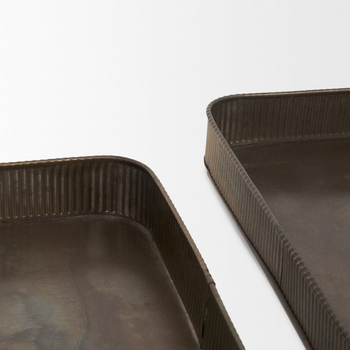 Varun Square Antiqued Brass Metal Tray (Set of 2) Decor Mercana