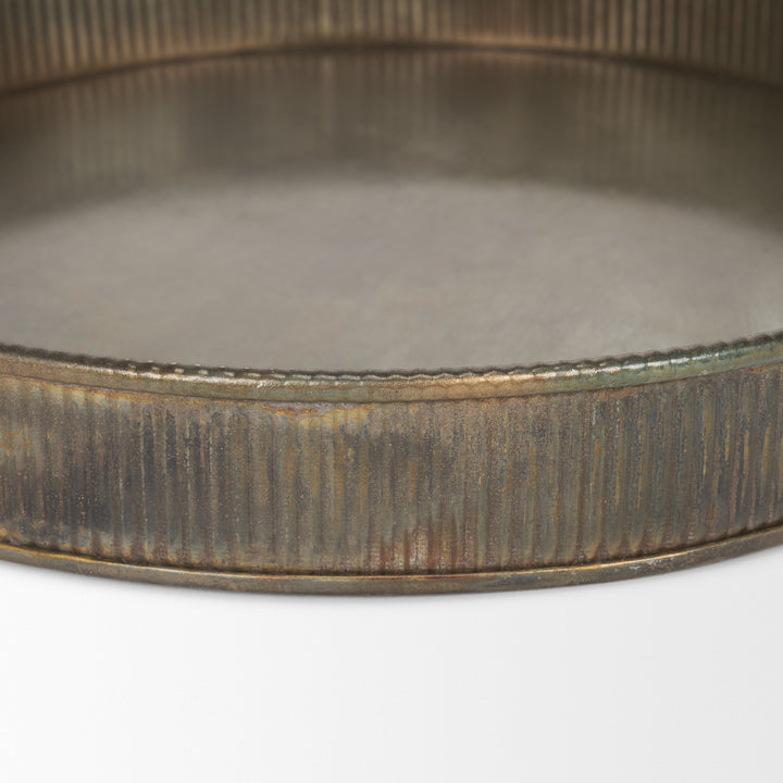 Varun Round Antiqued Brass Metal Tray (Set of 2) Decor Mercana