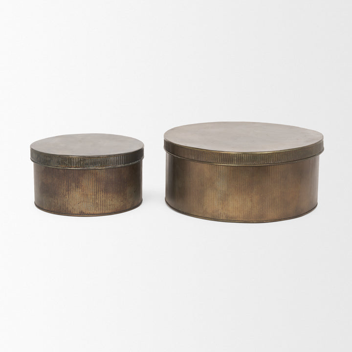 Josephine Round Antique Gold Metal Box (Set of 2) Decor Mercana