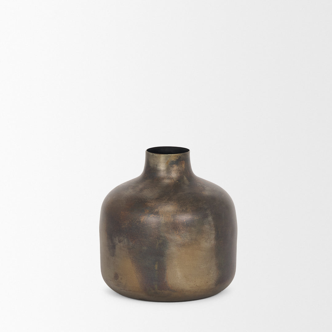 Daya Short Antiqued Gold Metal Vase Decor Mercana