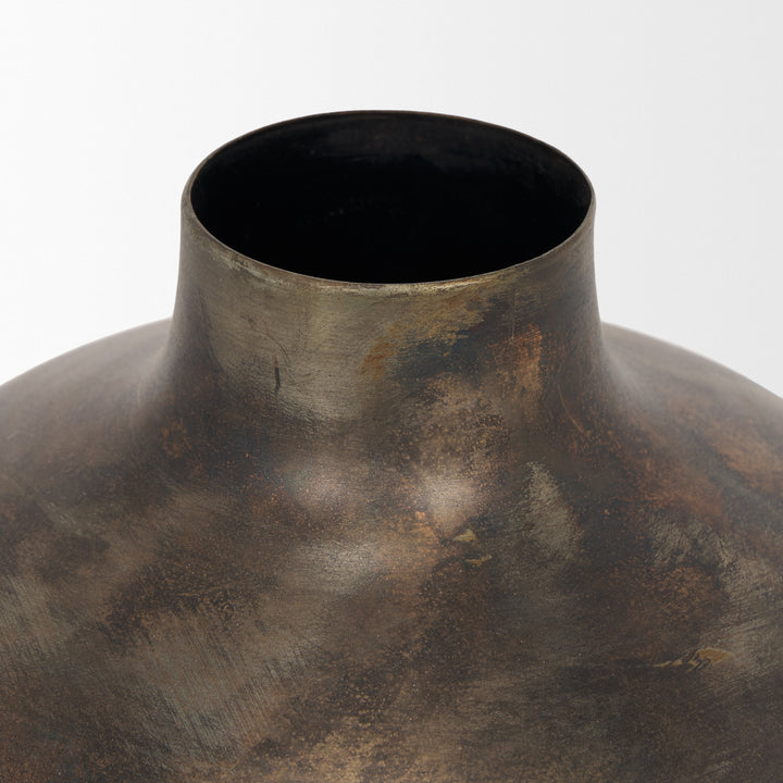 Daya Short Antiqued Gold Metal Vase Decor Mercana