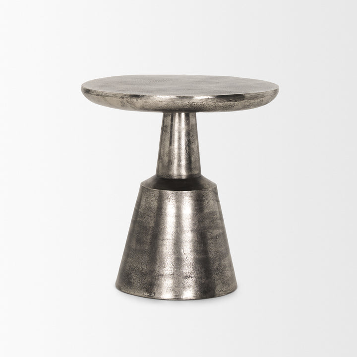 Bobbi Textured Polished Nickel Cast Aluminum Metal Accent Table Dining Room Mercana