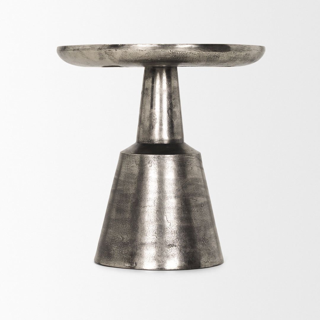 Bobbi Textured Polished Nickel Cast Aluminum Metal Accent Table Dining Room Mercana