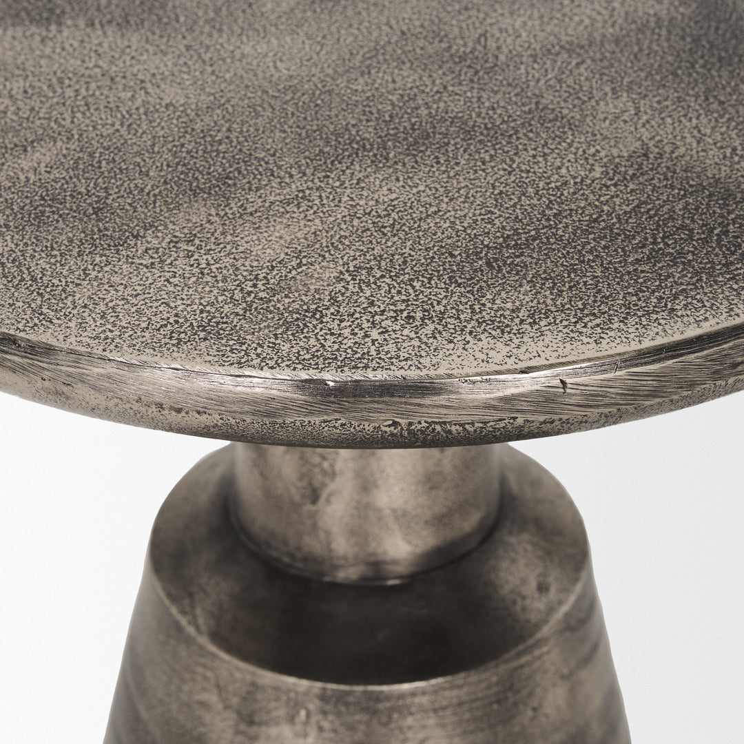 Bobbi Textured Polished Nickel Cast Aluminum Metal Accent Table Dining Room Mercana