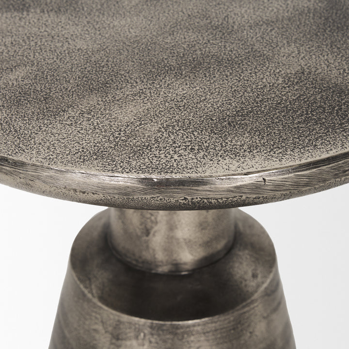 Bobbi Textured Polished Nickel Cast Aluminum Metal Accent Table Dining Room Mercana