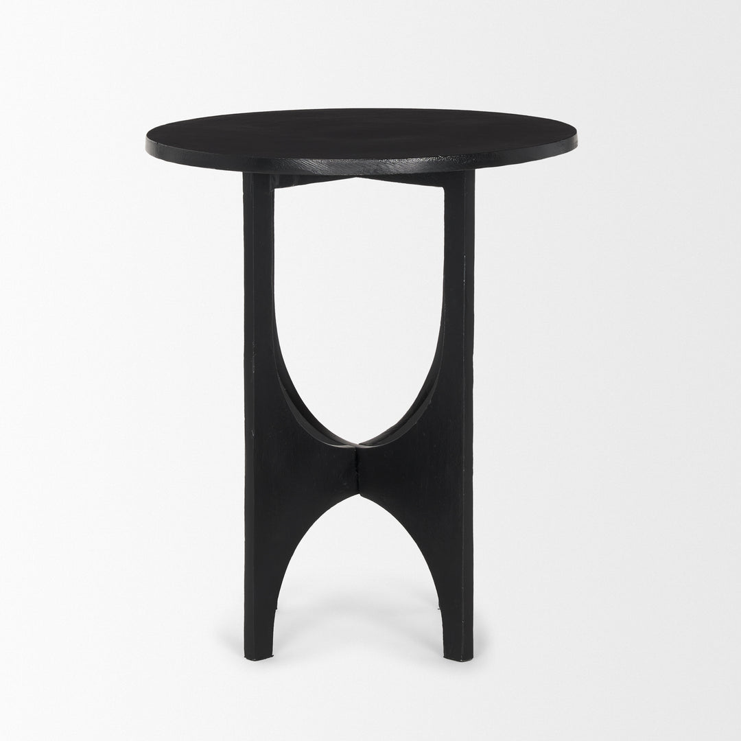Sobi Textured Matte Black Round Metal Accent Table Dining Room Mercana