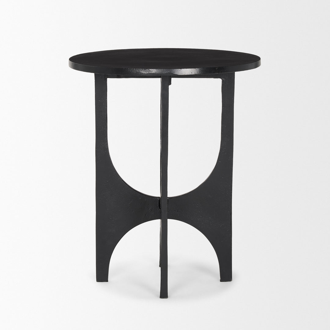 Sobi Textured Matte Black Round Metal Accent Table Dining Room Mercana