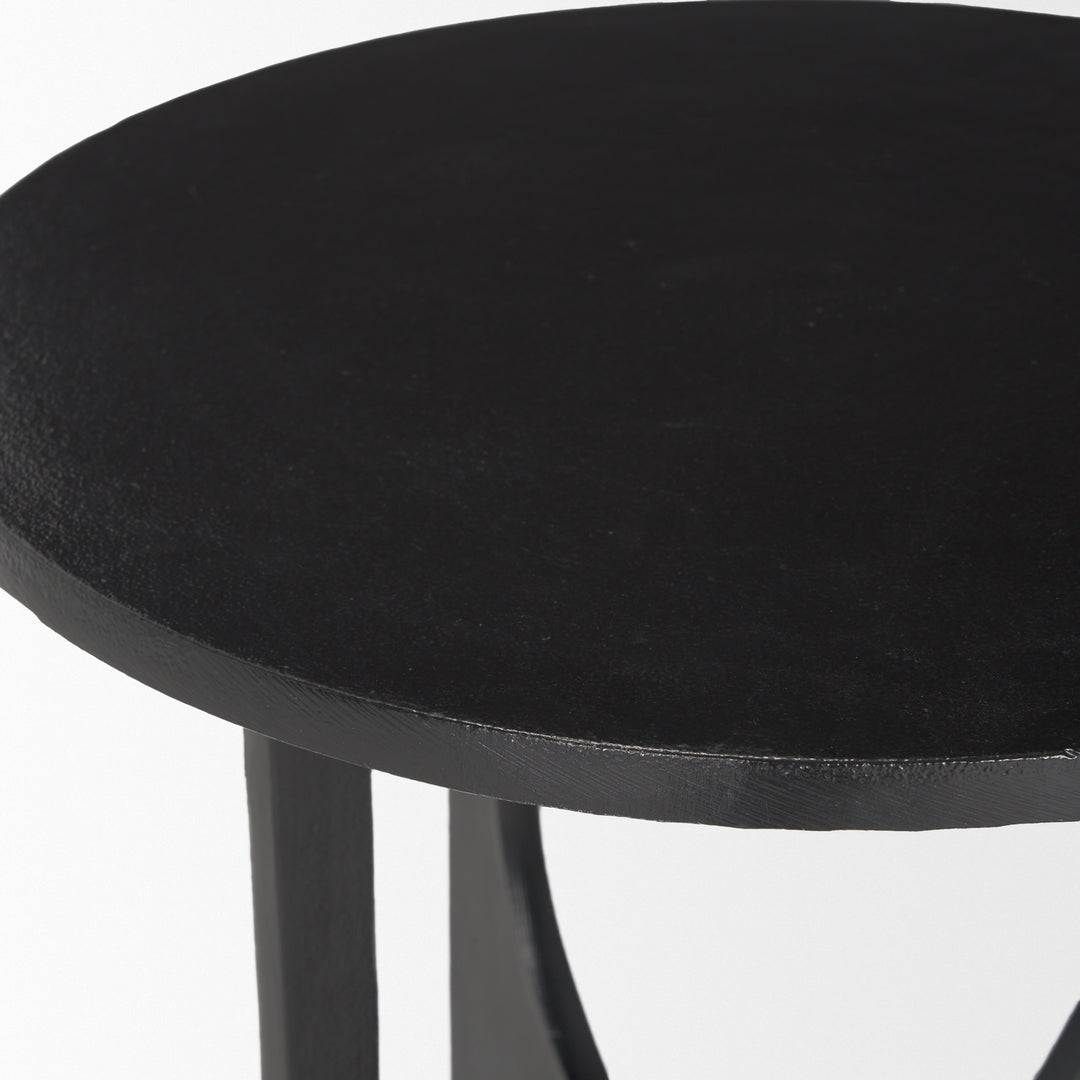 Sobi Textured Matte Black Round Metal Accent Table Dining Room Mercana