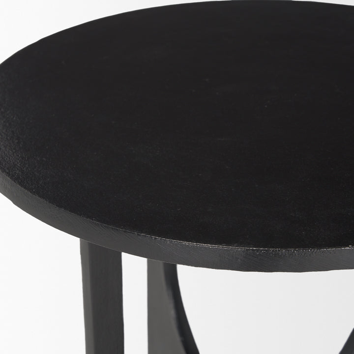 Sobi Textured Matte Black Round Metal Accent Table Dining Room Mercana