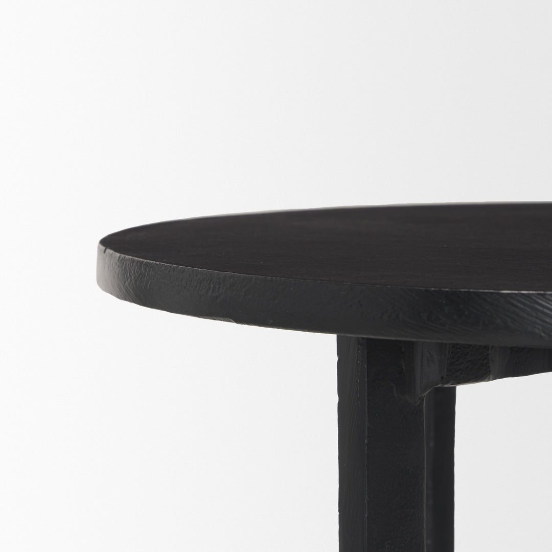 Sobi Textured Matte Black Round Metal Accent Table Dining Room Mercana