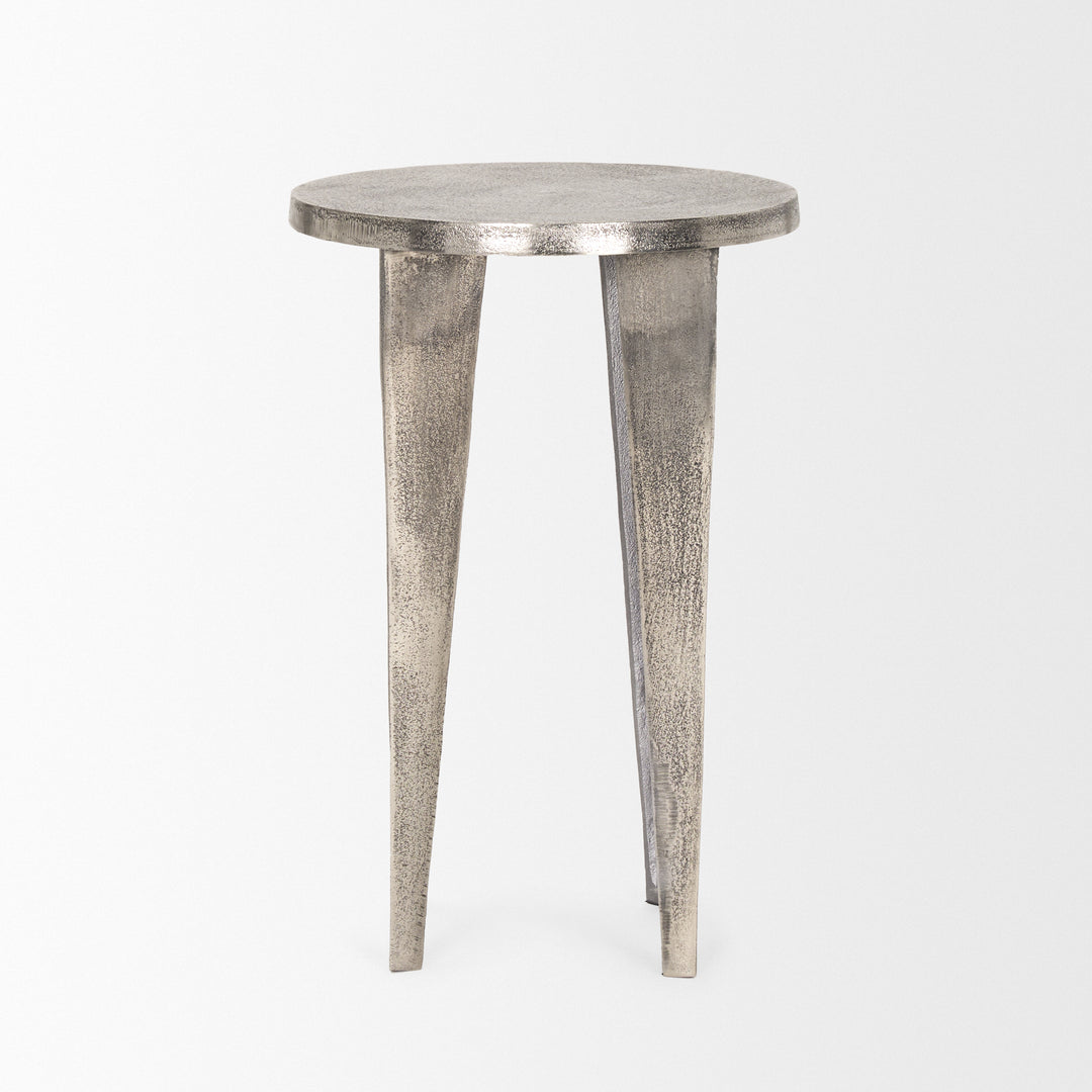 Maggie Textured Silver Nickel Cast Aluminum Metal Accent Table Dining Room Mercana