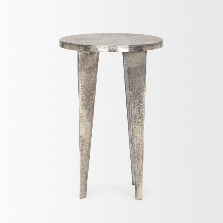 Maggie Textured Silver Nickel Cast Aluminum Metal Accent Table Dining Room Mercana