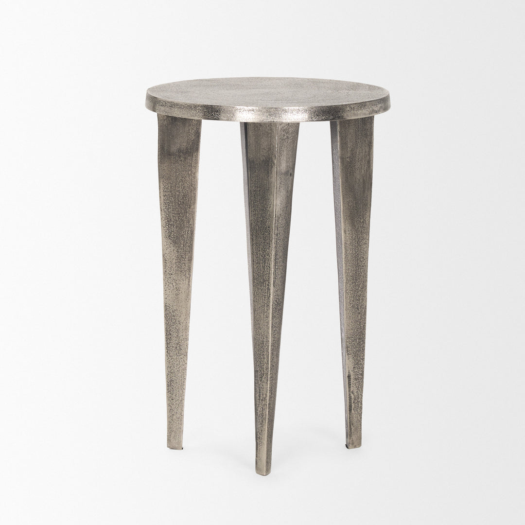 Maggie Textured Silver Nickel Cast Aluminum Metal Accent Table Dining Room Mercana