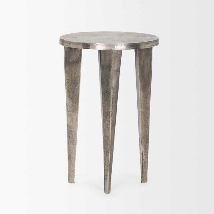 Maggie Textured Silver Nickel Cast Aluminum Metal Accent Table Dining Room Mercana