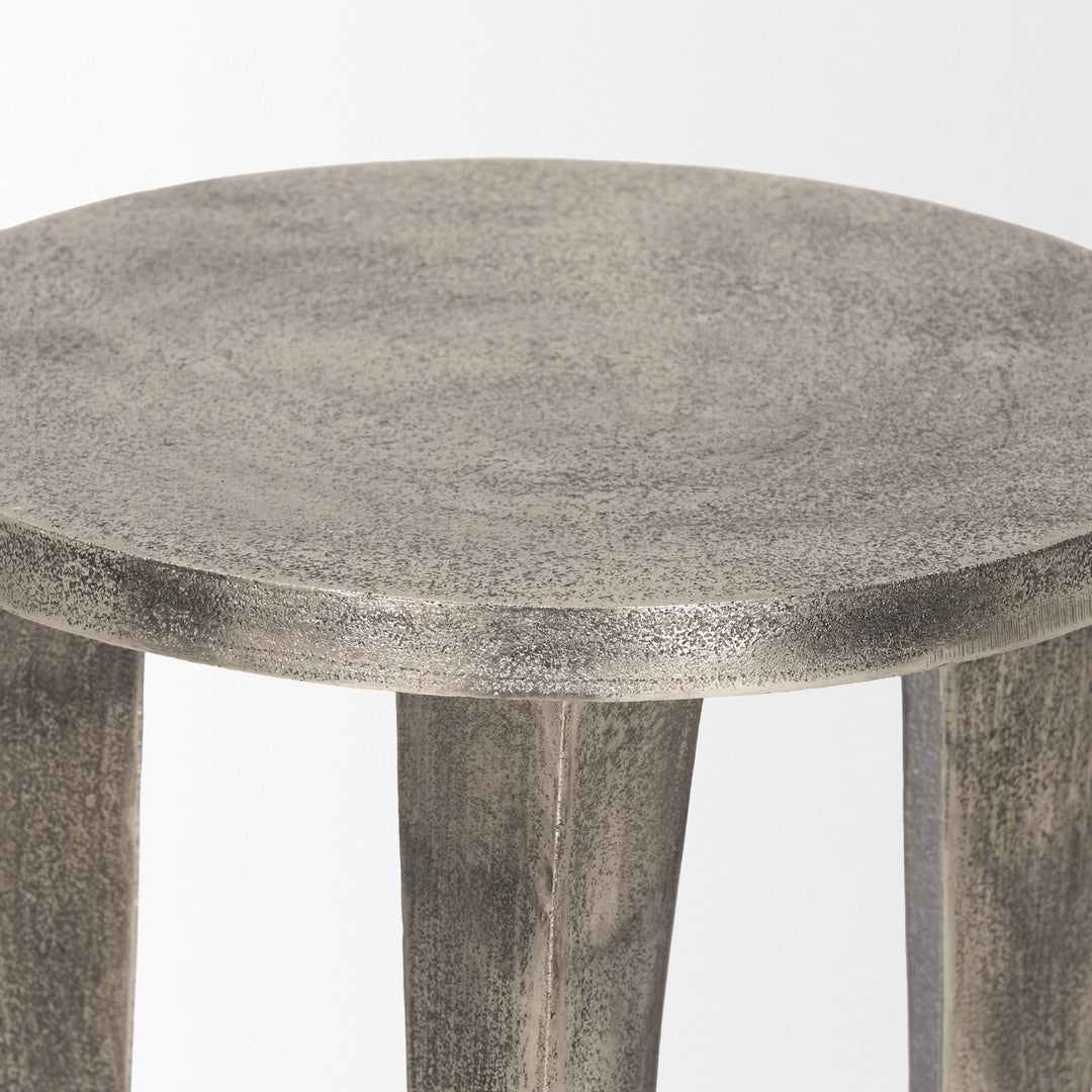 Maggie Textured Silver Nickel Cast Aluminum Metal Accent Table Dining Room Mercana