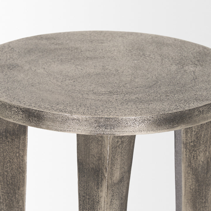 Maggie Textured Silver Nickel Cast Aluminum Metal Accent Table Dining Room Mercana