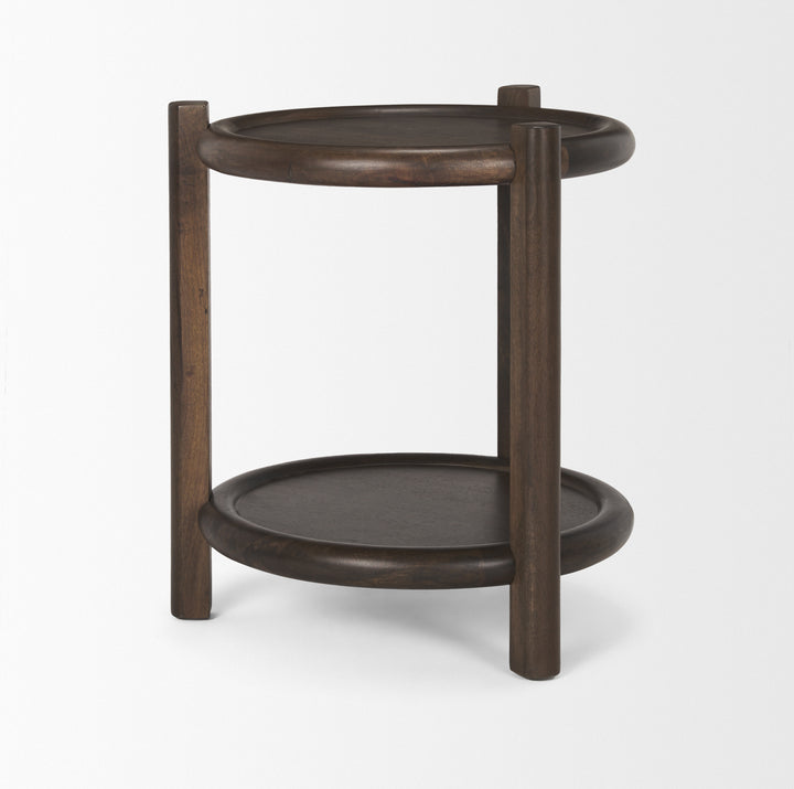 Romi Dark Brown Wood w/ Bottom Shelf Round Accent Table Dining Room Mercana