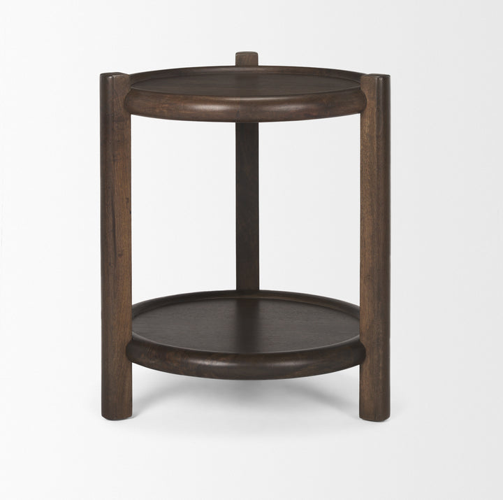 Romi Dark Brown Wood w/ Bottom Shelf Round Accent Table Dining Room Mercana
