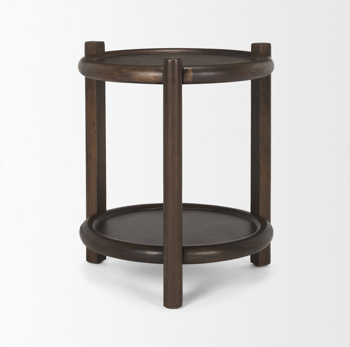 Romi Dark Brown Wood w/ Bottom Shelf Round Accent Table Dining Room Mercana