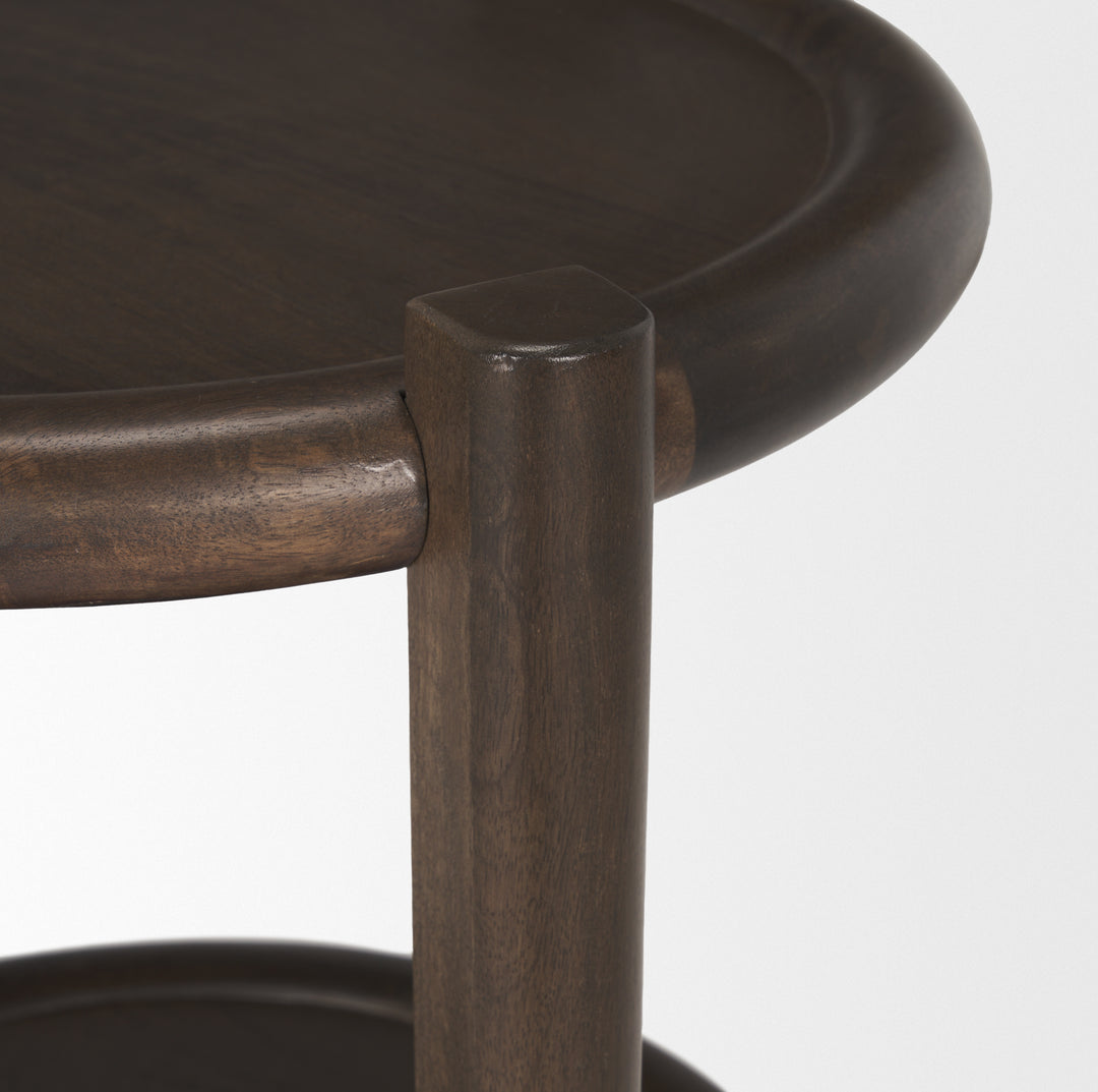 Romi Dark Brown Wood w/ Bottom Shelf Round Accent Table Dining Room Mercana