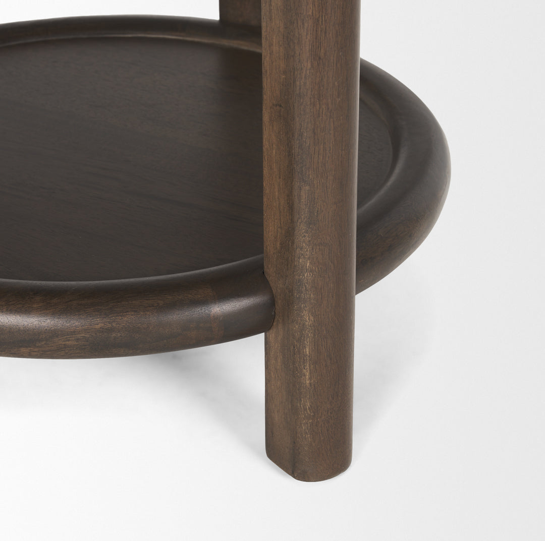 Romi Dark Brown Wood w/ Bottom Shelf Round Accent Table Dining Room Mercana